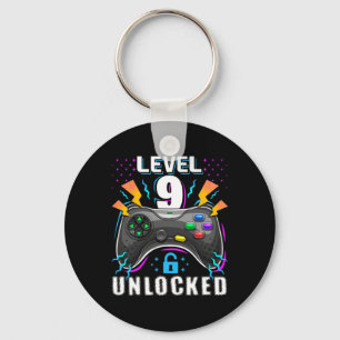 Level 9 Unlocked Video Game 9th Birthday Gamer Gif Keychain