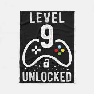 Level 9 Unlocked Video Game 9th Birthday Gift Fleece Blanket