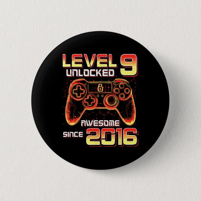 Level 9 Unlocked Video Game Party 9th Birthday Gam 2 Inch Round Button (Front)