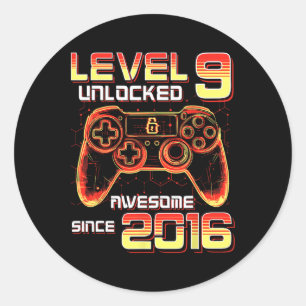 Level 9 Unlocked Video Game Party 9th Birthday Gam Classic Round Sticker