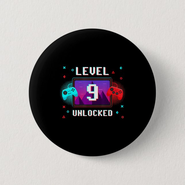 Level 9 Unlocked Video Gamer Funny 9th Birthday Bo 2 Inch Round Button (Front)
