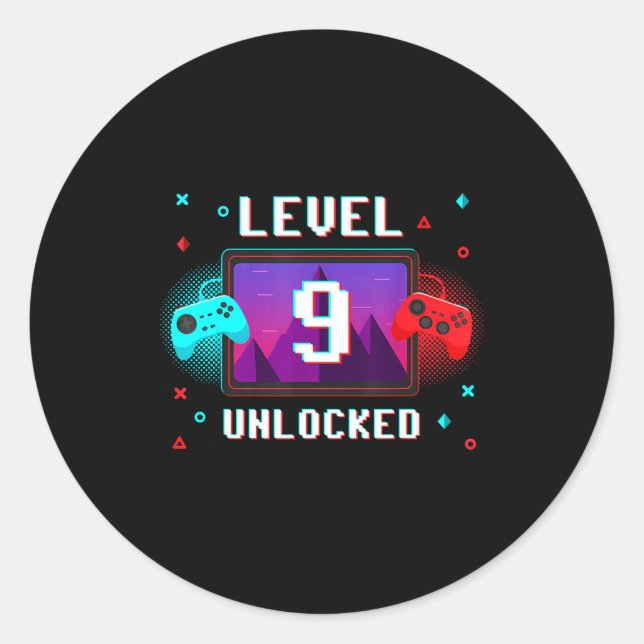 Level 9 Unlocked Video Gamer Funny 9th Birthday Bo Classic Round Sticker (Front)