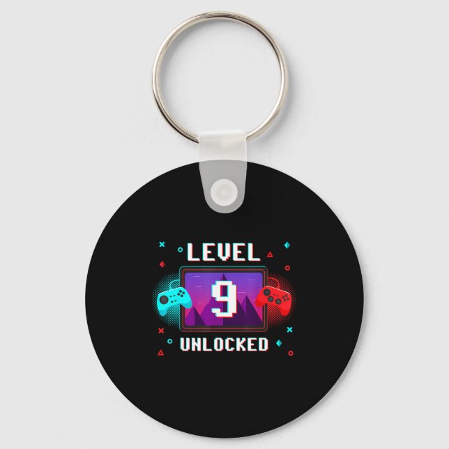 Level 9 Unlocked Video Gamer Funny 9th Birthday Bo Keychain (Front)