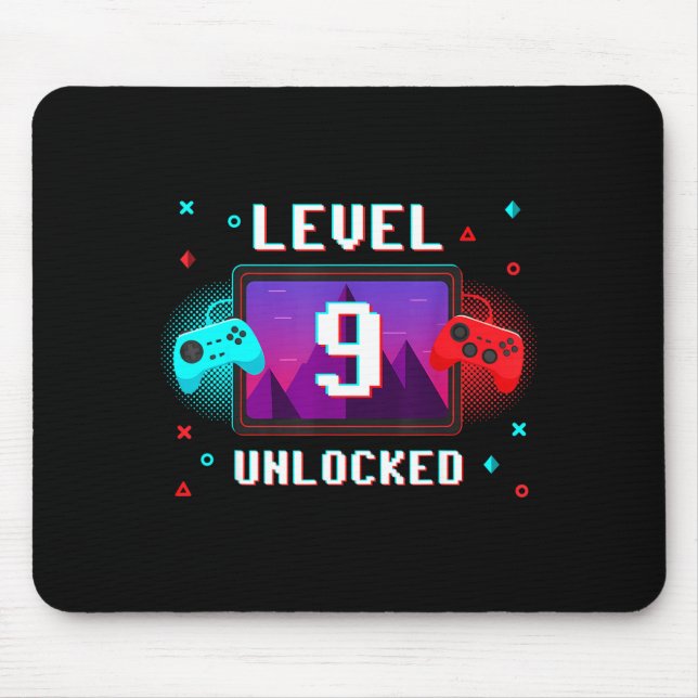 Level 9 Unlocked Video Gamer Funny 9th Birthday Bo Mouse Pad (Front)