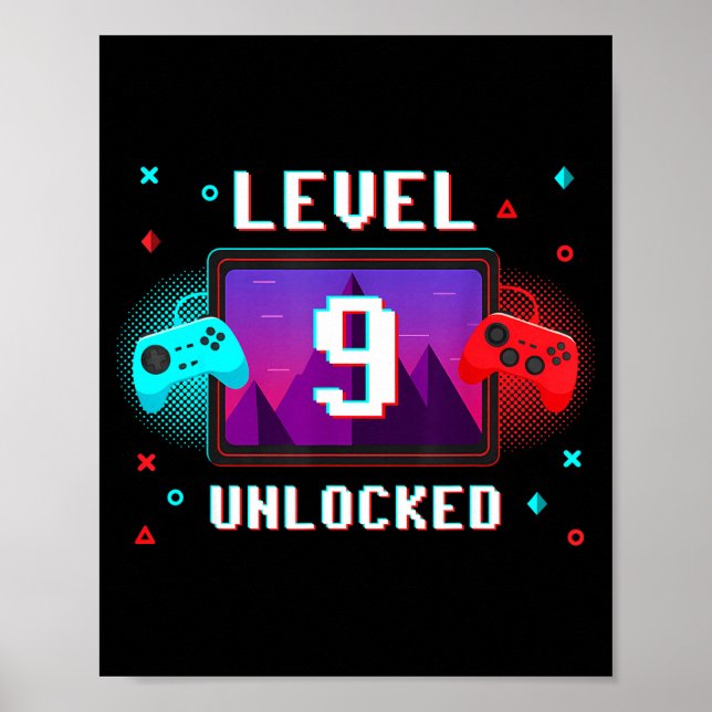 Level 9 Unlocked Video Gamer Funny 9th Birthday Bo Poster (Front)