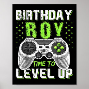 Level Clic Up Birthday Boy Video Game Kids Girls B Poster