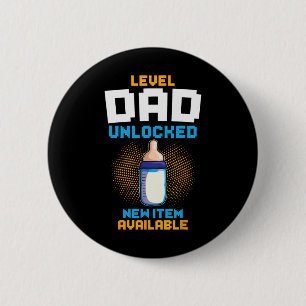 Level Dad Unlocked Pregnancy Announcement Gamer Fa 2 Inch Round Button