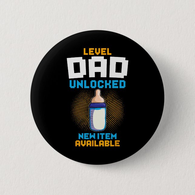 Level Dad Unlocked Pregnancy Announcement Gamer Fa 2 Inch Round Button (Front)