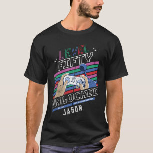 Level Fifty Unlocked Retro Gamer Birthday  T-Shirt