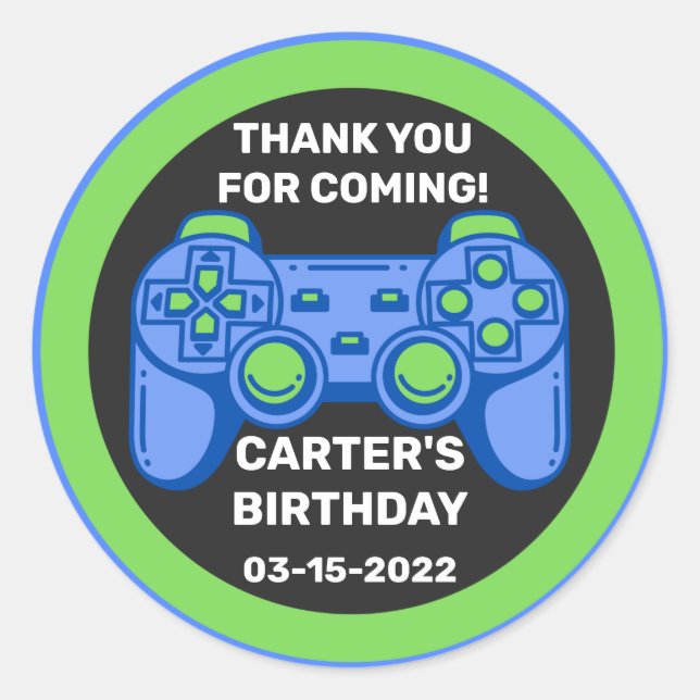 Level Unlocked Birthday Gamer Personalized Classic Round Sticker (Front)