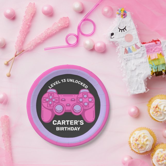Level Unlocked Birthday Gamer Personalized Paper P Plate (Party)