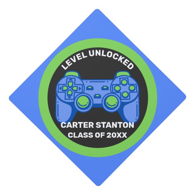 Level Unlocked Gamer Graduation Personalized Graduation Cap Topper (Front)