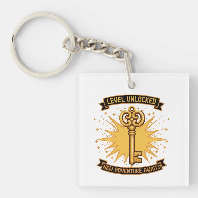 Level Unlocked Retro Gaming Pixel Art Key | New  Keychain (Front)