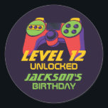 Level Unlocked Video Games Teen Gamer Birthday Classic Round Sticker<br><div class="desc">Cool and awesome party favours for gamer teenagers,  boys or girls who love gaming,  playing video games and obsessed with console gaming. Perfect for kids birthday party,  party favours and thank you label. You can also customize the text for any occasion,  party or celebration.</div>