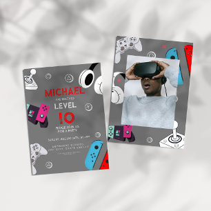 level up 10 Video Game Birthday Photo Invitation