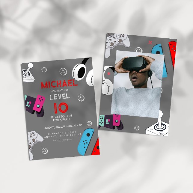 level up 10 Video Game Birthday Photo Invitation (Creator Uploaded)