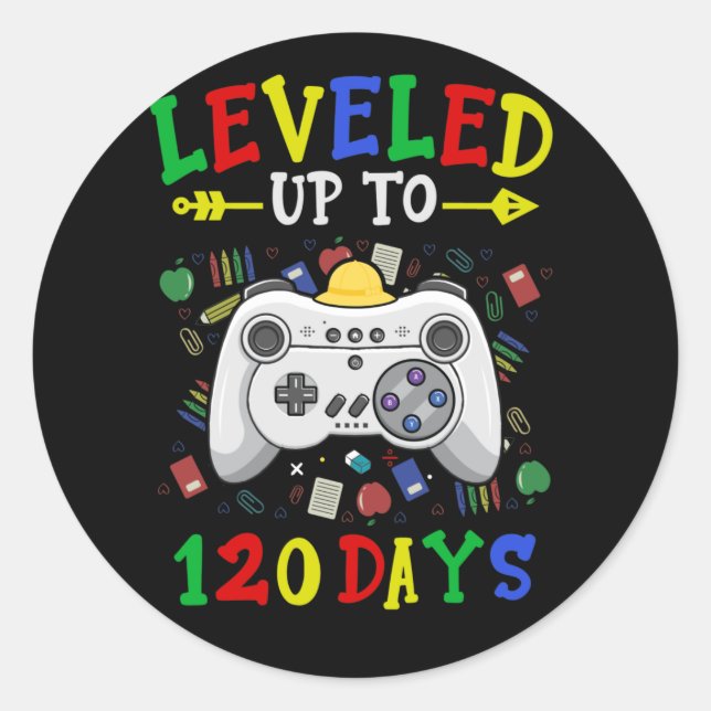 Level Up 120 Days Of School Video Games Teacher Classic Round Sticker (Front)