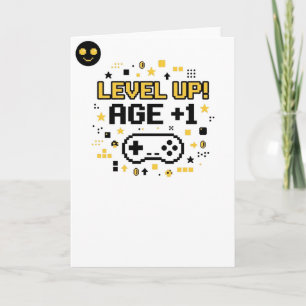 Level Up Age +1   Funny Gaming Birthday pun Card