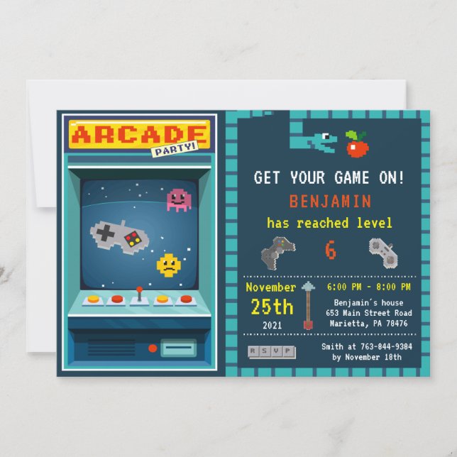 Level Up Arcade Birthday Party Invitation (Front)