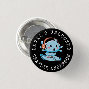Level Up Axolotl Birthday  1 Inch Round Button