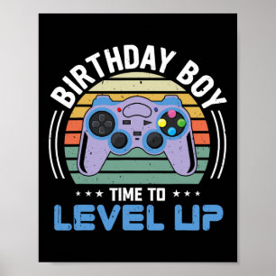 Level Up Birthday Boy Video Game Kids Party  Poster