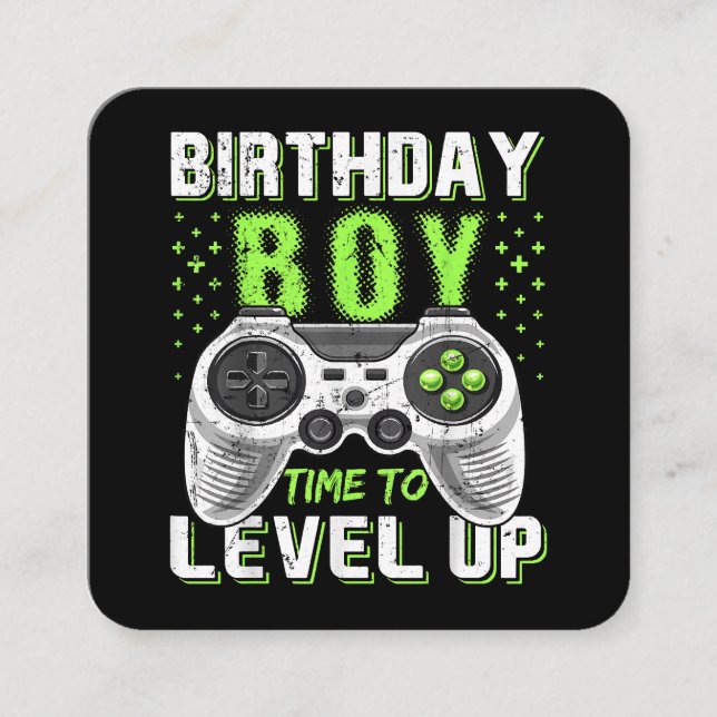 Level Up Birthday Boy Video Game Square Business Card (Front)
