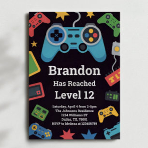 Level Up Boys Gamer 12th Birthday Party Invitation