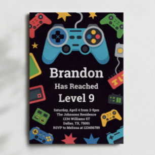 Level Up Boys Gamer 9th Birthday Party Invitation