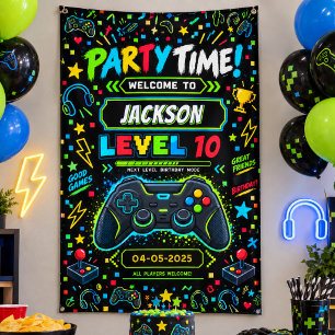 Level Up Gamer 10th Birthday Boy Party Banner