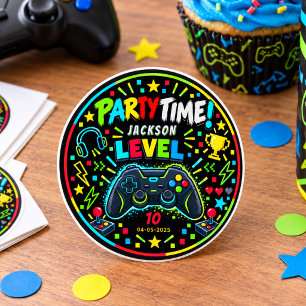Level Up Gamer 10th Birthday Boy Party Classic Round Sticker