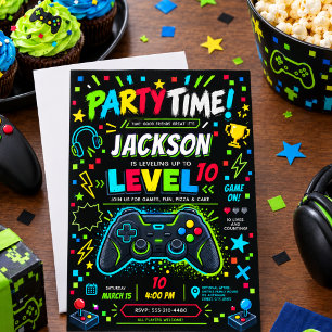 Level Up Gamer 10th Birthday Boy Party Invitation
