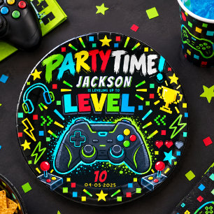 Level Up Gamer 10th Birthday Boy Party Paper Plate