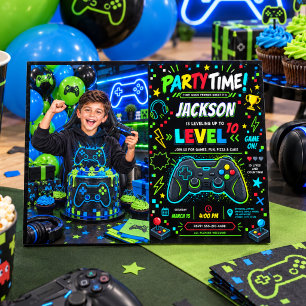 Level Up Gamer 10th  Birthday Boy  Party  photo Invitation