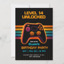Level Up Gamer Birthday Invitation – Neon Game