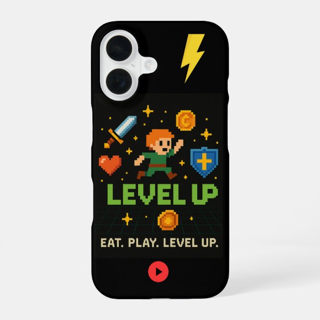 Level Up Gamer iPhone 16 Case – Pixel Retro Style (Back)