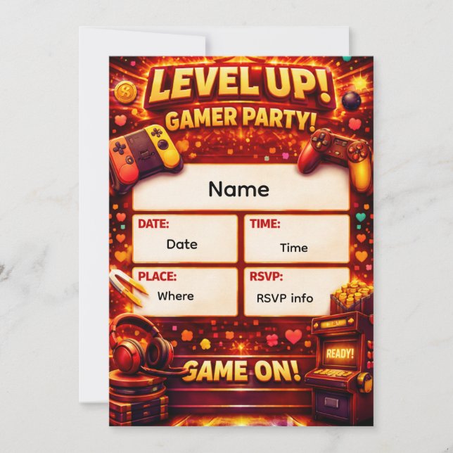 Level Up Gamer Party Invitation  (Front)