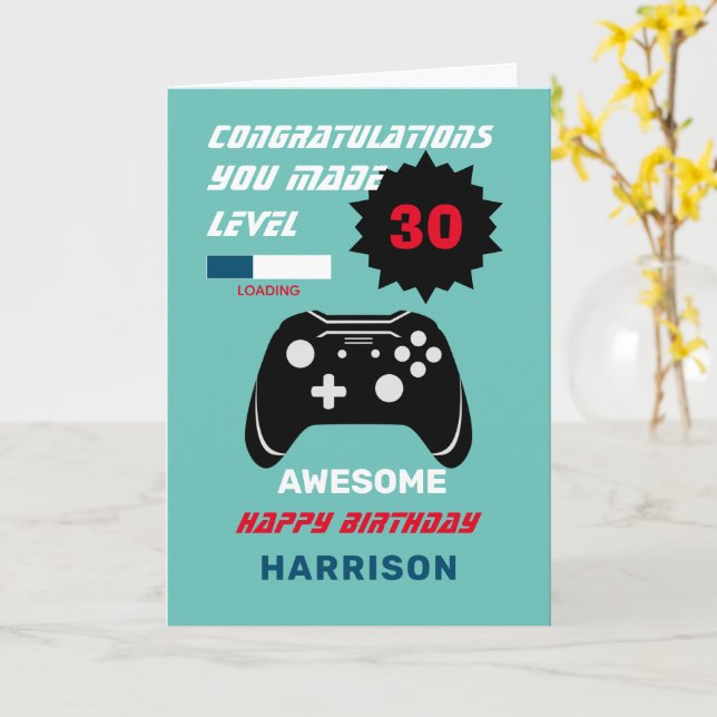 Level Up Gamer Personalized Age Happy Birthday Card (Yellow Flower)