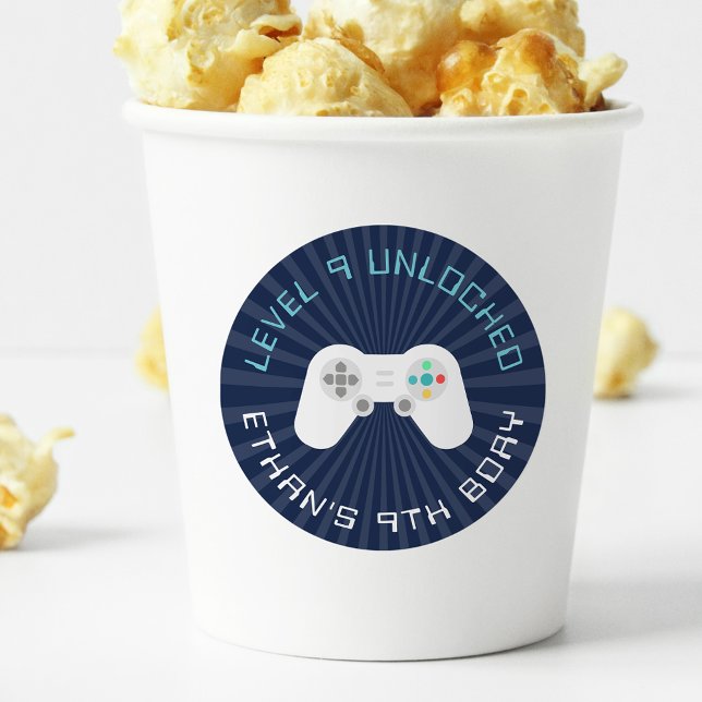 Level Up | Gamer Theme Personalized Birthday Classic Round Sticker (Creator Uploaded)