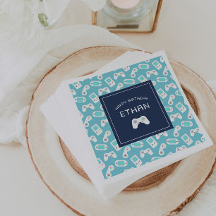 Level Up Gamer Theme Personalized Birthday Napkin