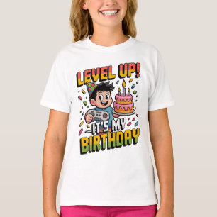 Level Up It's My Birthday Nostalgic Cartoon Style T-Shirt