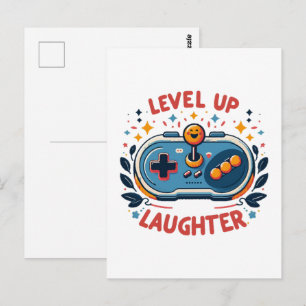 level up laughter postcard