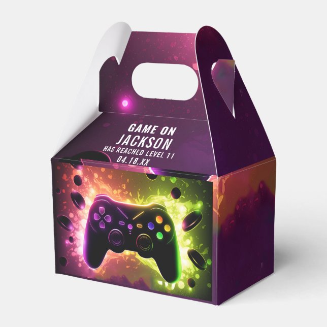  Level Up! Neon Video Game Birthday Party Favor Box (Back Side)