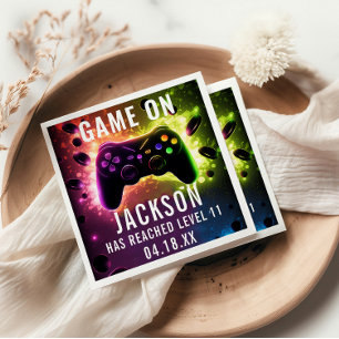 Level Up! Neon Video Game Birthday Party Napkin