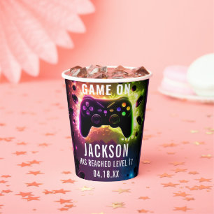 Level Up! Neon Video Game Birthday Party Paper Cups