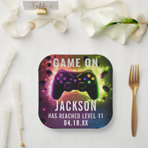  Level Up! Neon Video Game Birthday Party Paper Plate