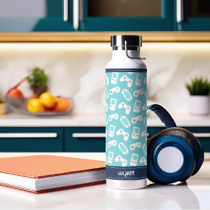 Level Up   Retro Video Game Pattern Personalized Water Bottle