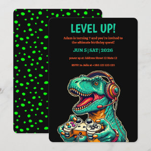 Level Up T-Rex Boy's Birthday Party Invitation