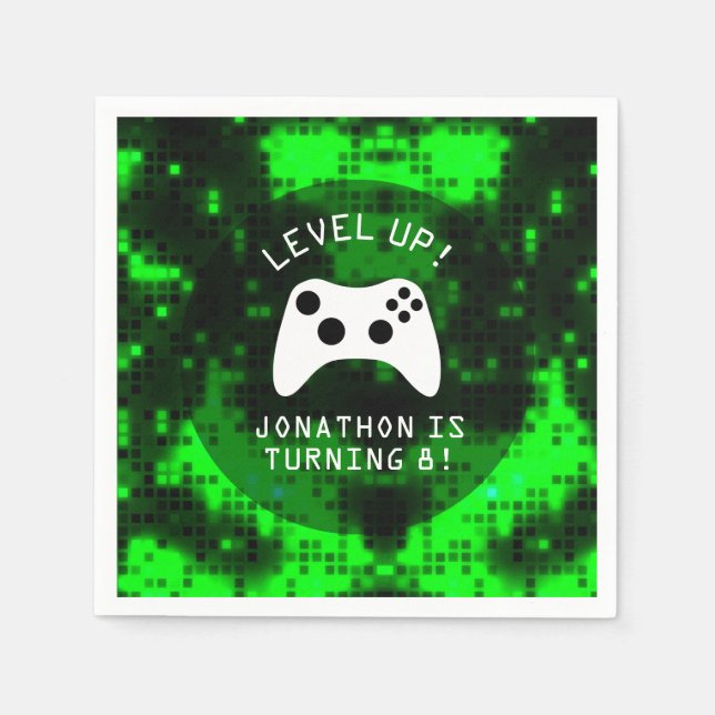 Level Up Video Game Game Truck Birthday Party Napkin (Front)