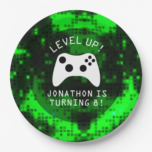 Level Up Video Game Game Truck Birthday Party Paper Plate (Front)