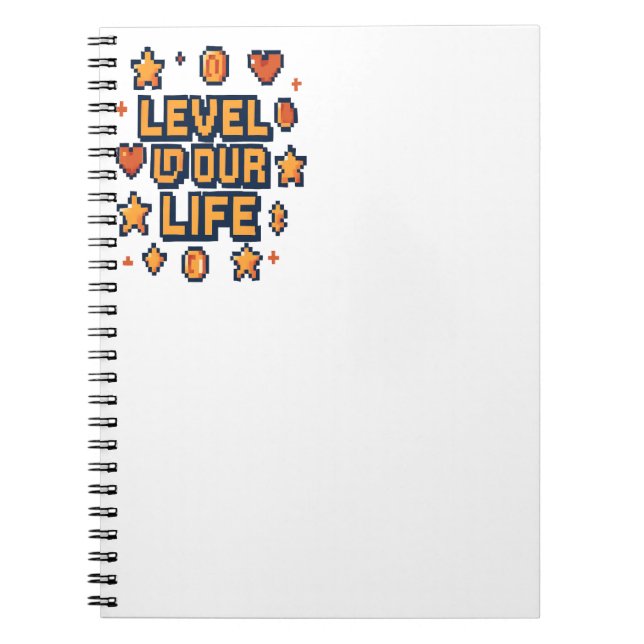 "Level Up Your Life" – Pixel Art Motivational Desi Notebook (Front)